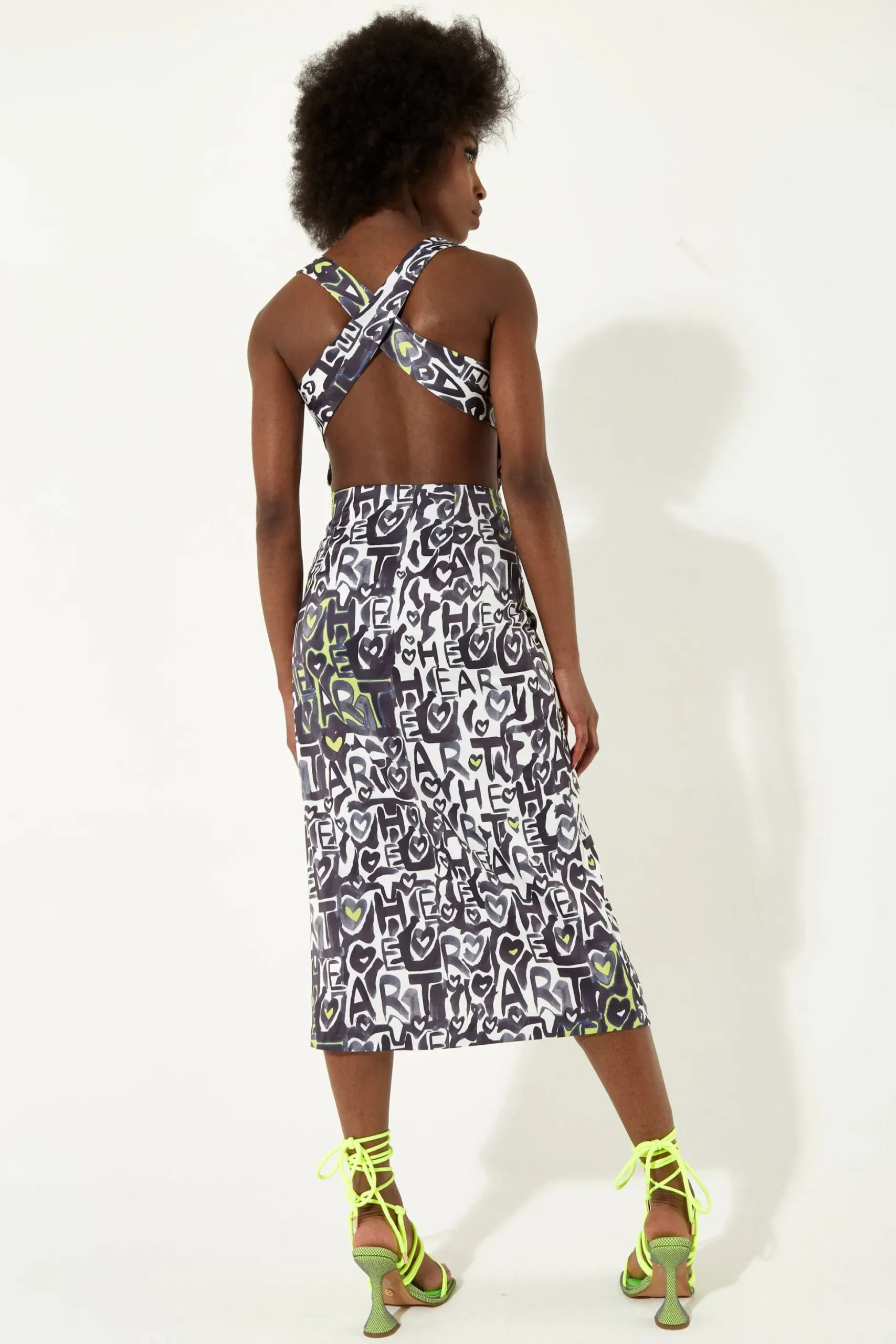 House Of Holland Abstract Print Midi Dress With An Open Crossed Back D