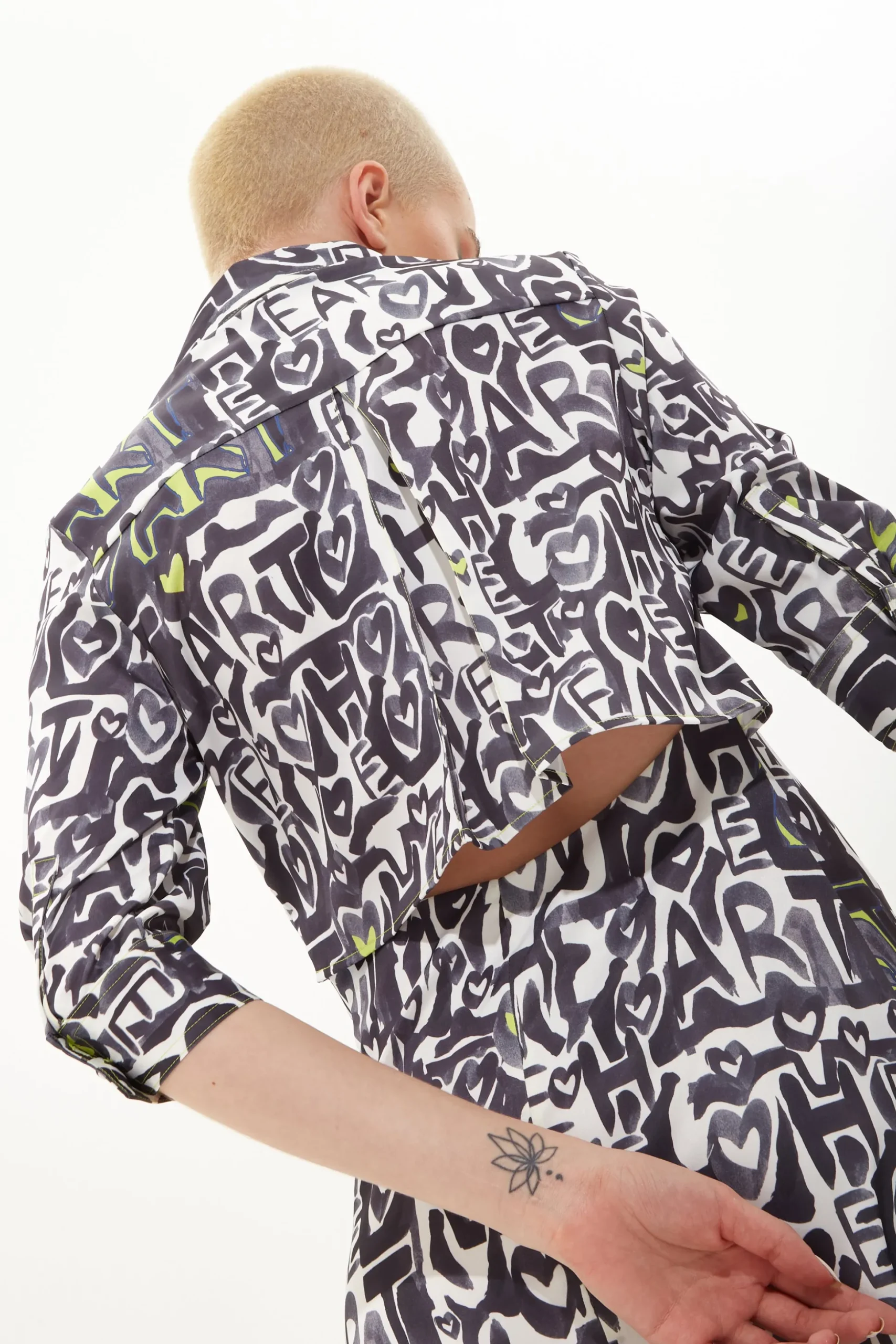 House of Holland Abstract Print Mini Shirt Dress with An Opening on Th