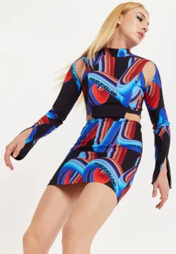 House Of Holland Abstract Print Mini Dress With Cut Out Details And Sl