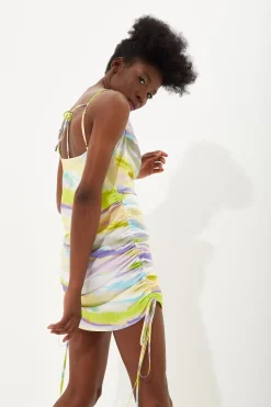 House Of Holland Abstract Pastel Cowl Neck Mini Dress With Adjustable
