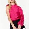 House Of Holland Asymmetric Voluminous Sleeve Top in Pink