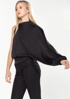 House Of Holland Asymmetric Voluminous Sleeve Top In Black