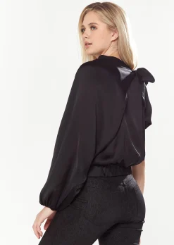House Of Holland Asymmetric Voluminous Sleeve Top In Black