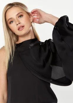 House Of Holland Asymmetric Voluminous Sleeve Top In Black