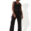 House of Holland Black 90’s Look Denim Jumpsuit With A Belt And Tortoi