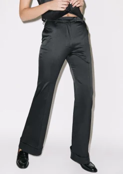 House of Holland Black Satin Tailored Flared Trouser