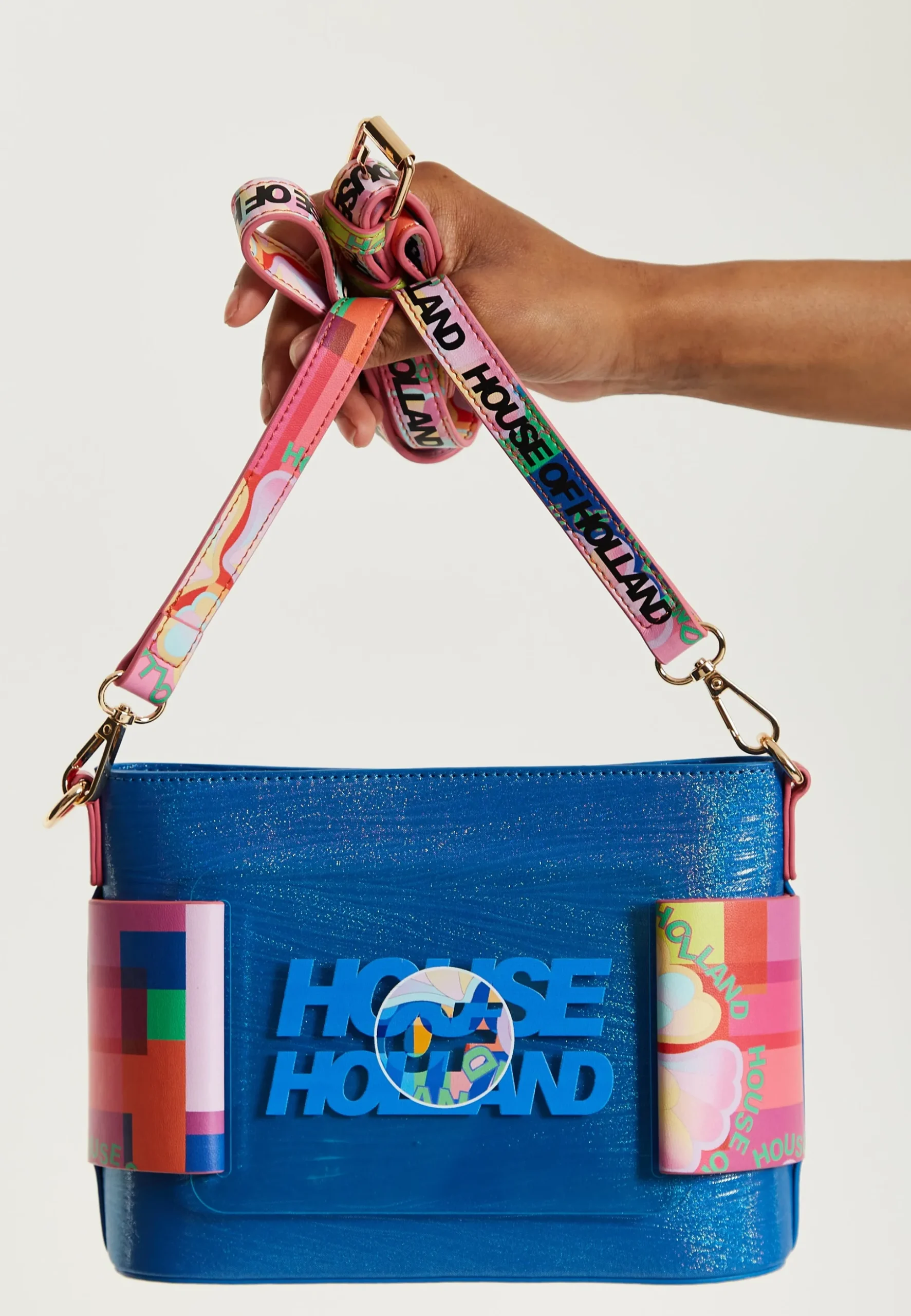 House Of Holland Blue Crossbody Bag With Logo Printed Acrylic Front
