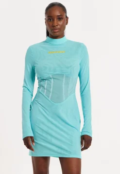 House of Holland Blue High Neck Corset Mini Dress