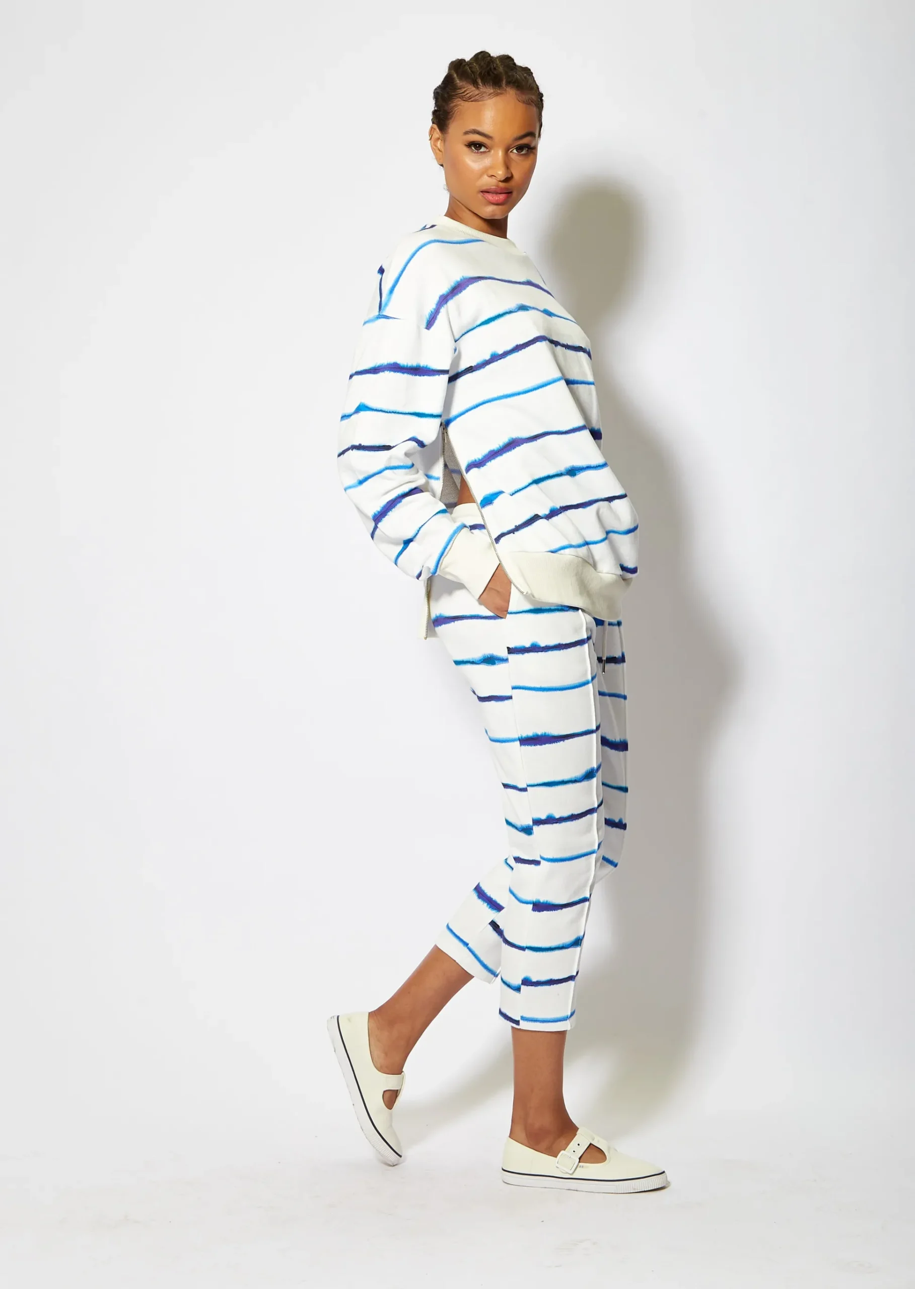 House of Holland Blue Ink Stripe Sweatshirt With Zip Detail