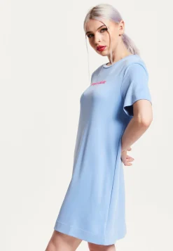 House of Holland Blue Tencel T-Shirt Dress With Logo Embroidery