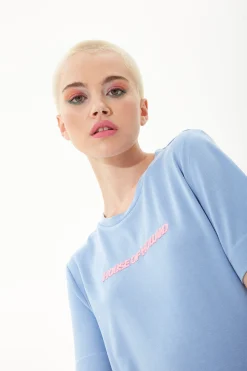 House of Holland Blue Tencel T-Shirt Dress With Logo Embroidery