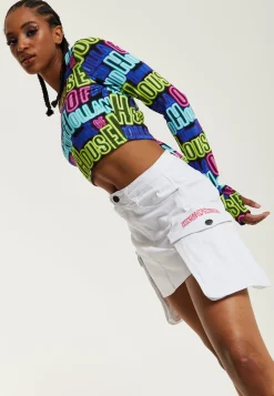 House Of Holland Cargo Pocket Denim Mini Skirt In White