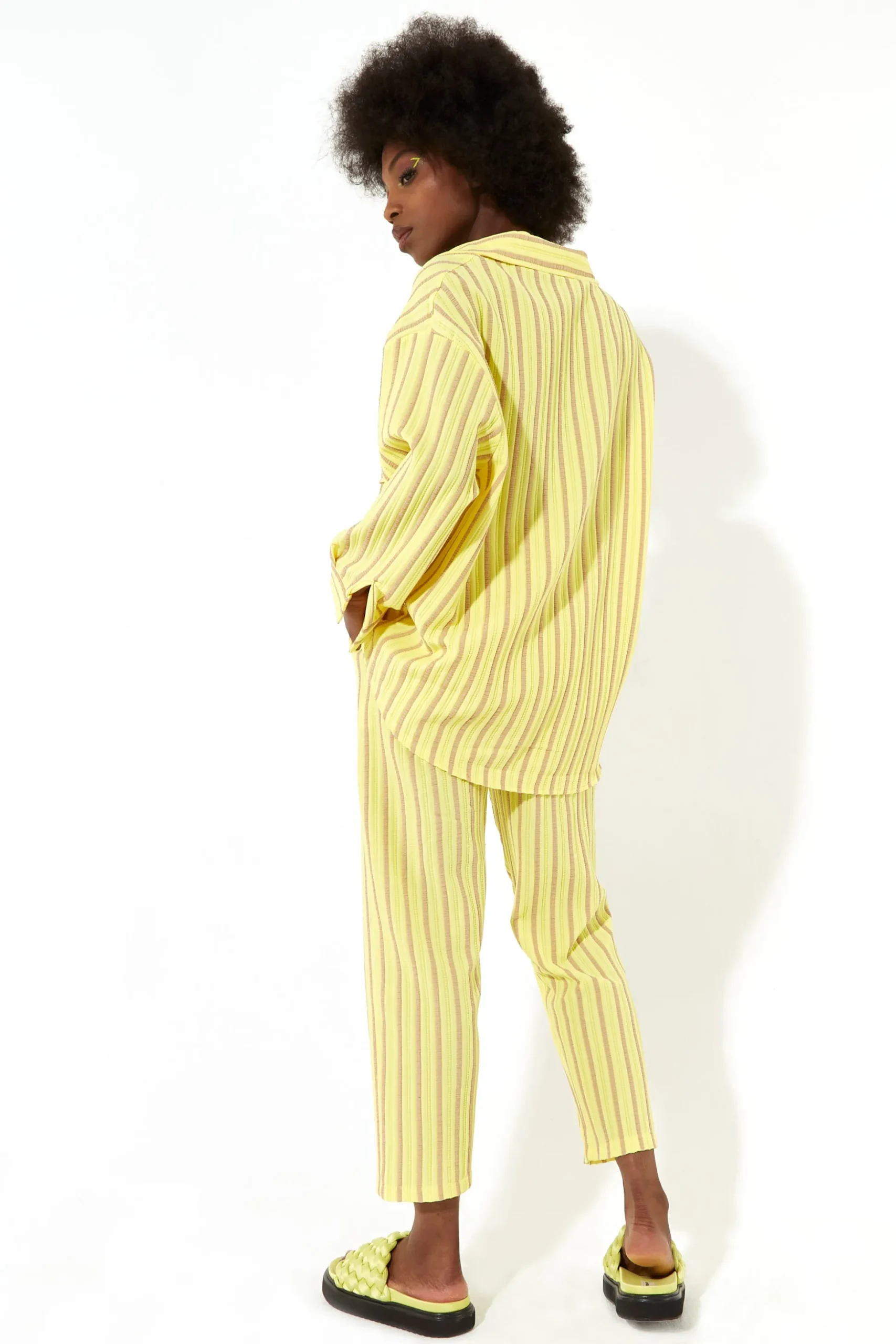 House of Holland Casual Stripe Suit Oversized Shirt in Yellow