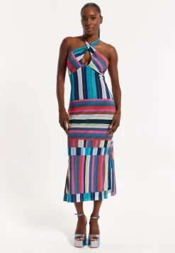 House of Holland Colour Bar Halter Neck Midi Dress
