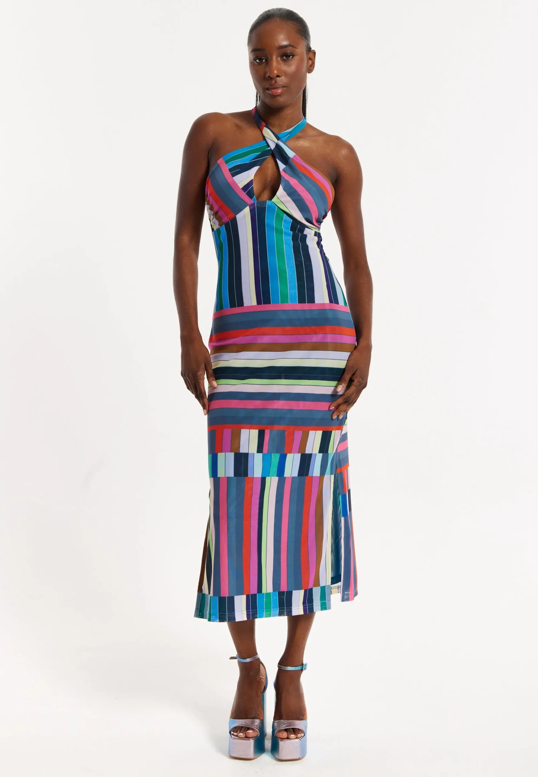 House of Holland Colour Bar Halter Neck Midi Dress