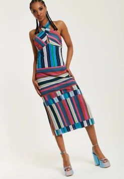 House of Holland Colour Bar Halter Neck Midi Dress