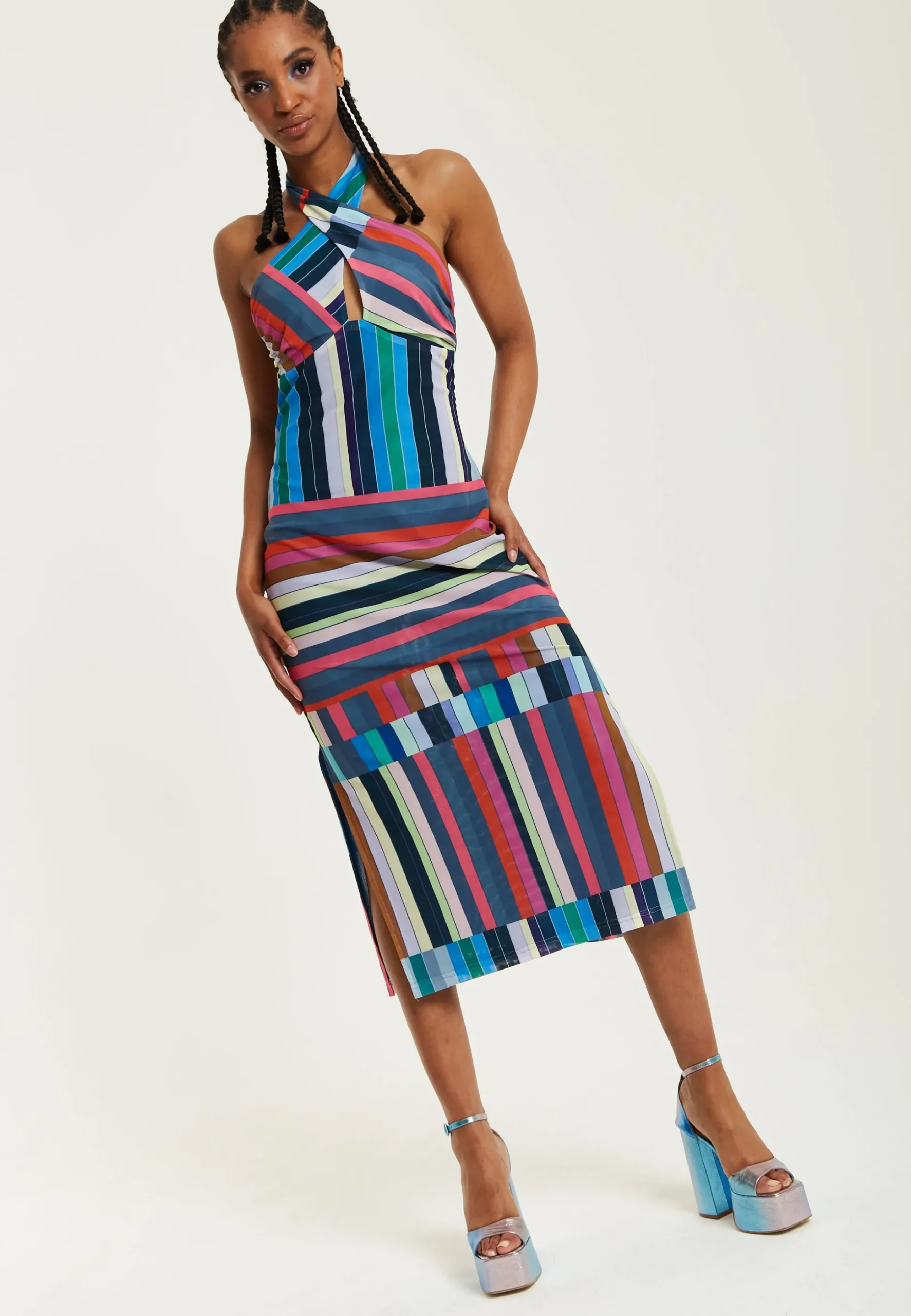 House of Holland Colour Bar Halter Neck Midi Dress