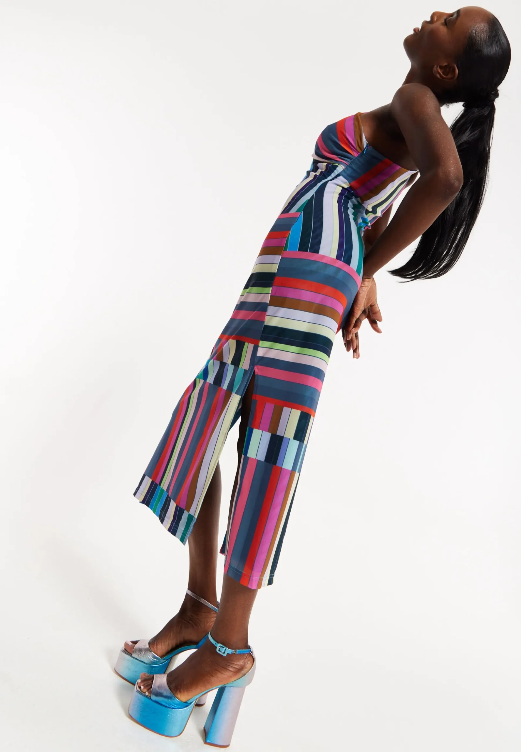 House of Holland Colour Bar Halter Neck Midi Dress