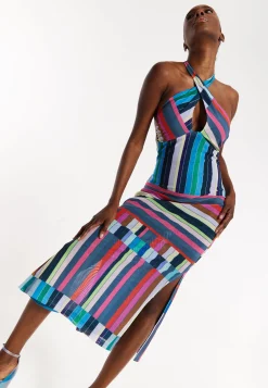 House of Holland Colour Bar Halter Neck Midi Dress