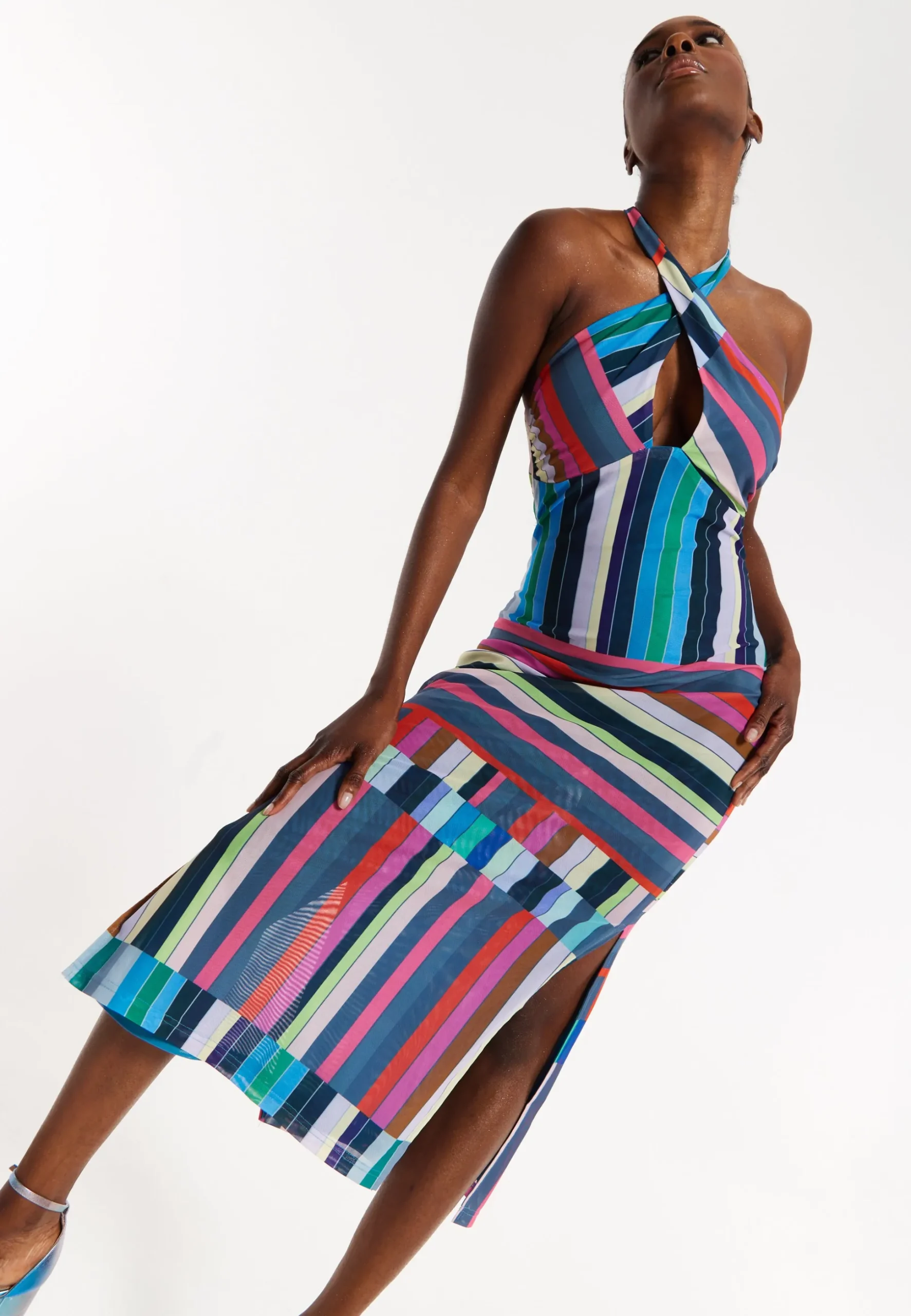 House of Holland Colour Bar Halter Neck Midi Dress