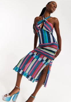House of Holland Colour Bar Halter Neck Midi Dress