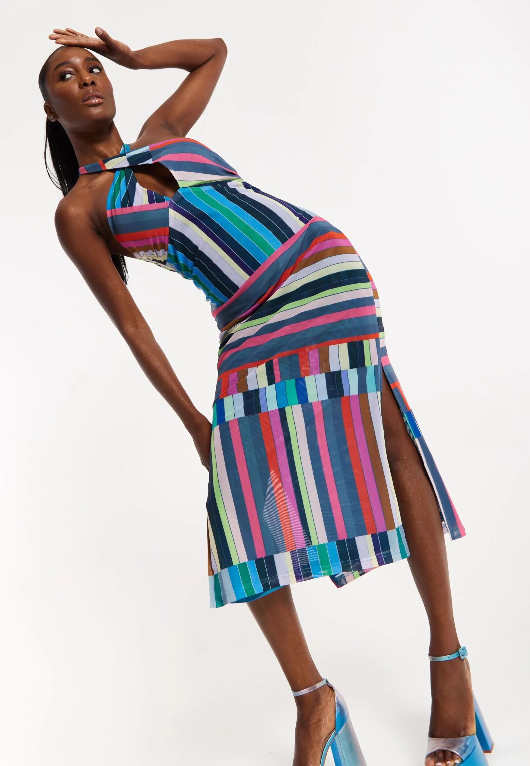 House of Holland Colour Bar Halter Neck Midi Dress