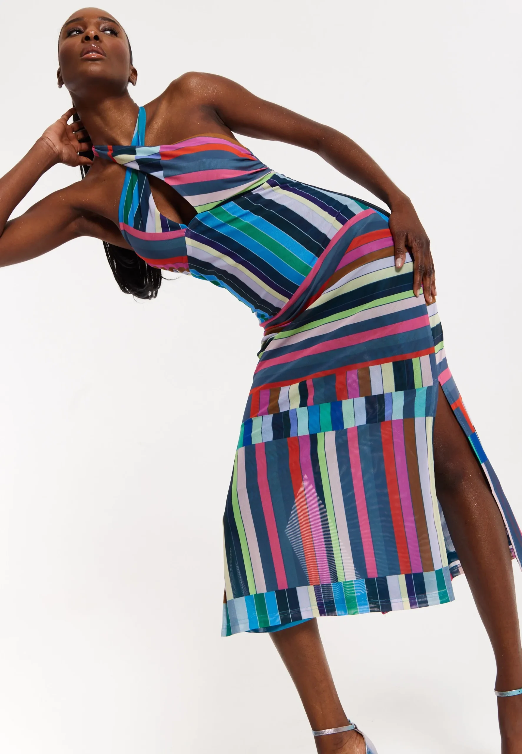 House of Holland Colour Bar Halter Neck Midi Dress