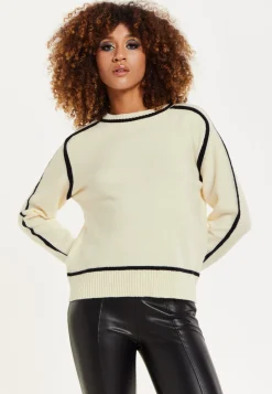 House of Holland Cream Jumper with Black Contrast Detail