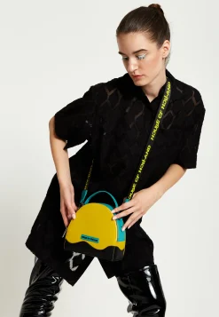 House Of Holland Cross Body Bag In Yellow, Black And Blue With Printed