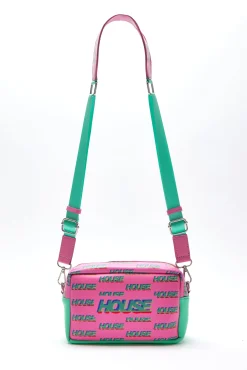 House Of Holland Cross Body Bag In Pink And Mint With ‘House’ Print