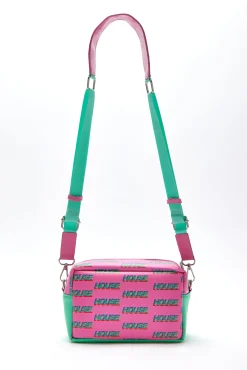 House Of Holland Cross Body Bag In Pink And Mint With ‘House’ Print