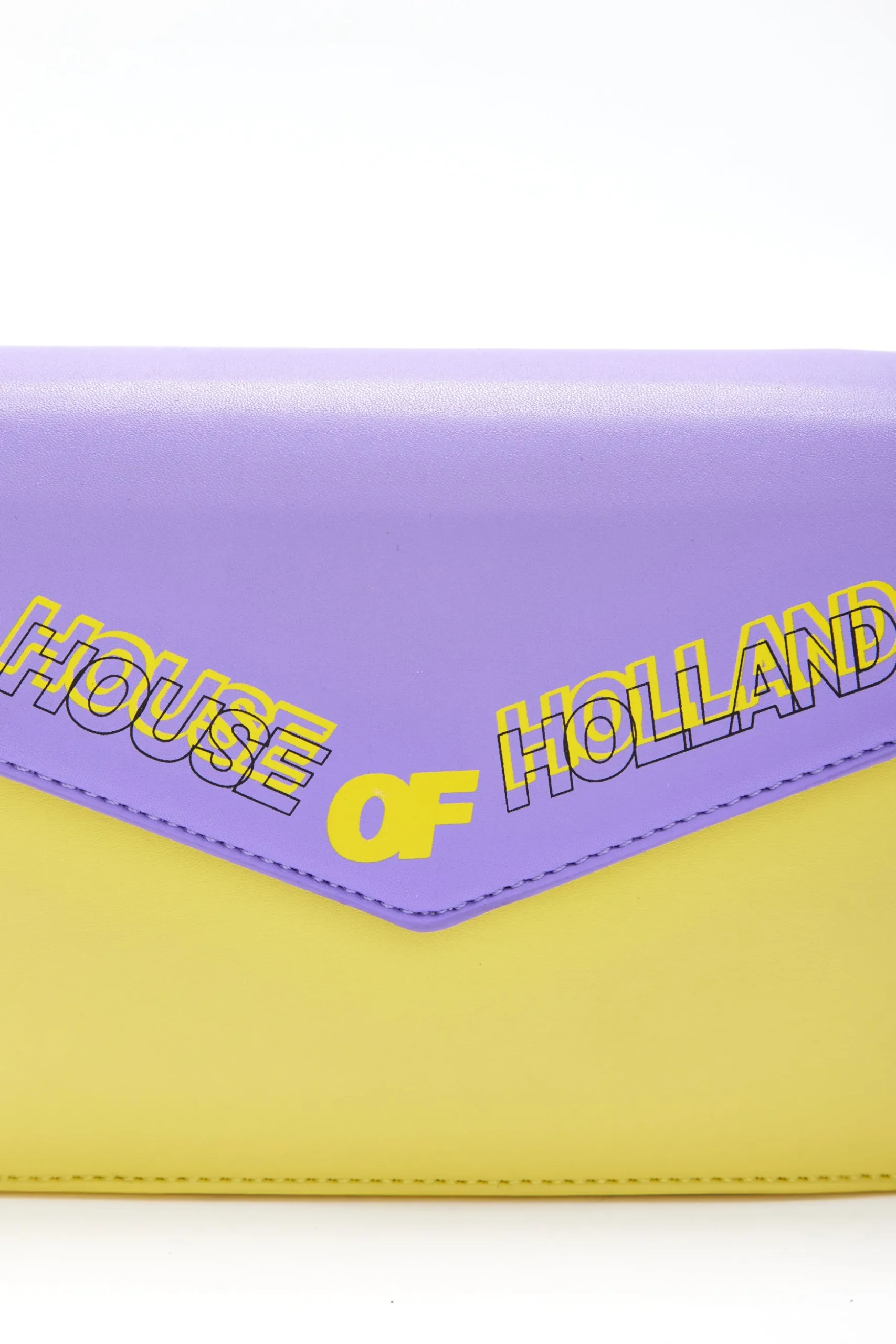 House Of Holland Cross Body Bag In Purple And Yellow With A Chain Deta