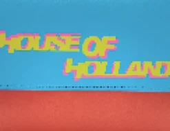 House Of Holland Cross Body Bag In Orange And Blue With A Printed Logo