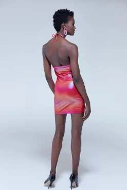 House of Holland Cut Out Halter-Neck Mini Dress in Pink