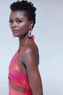 House of Holland Cut Out Halter-Neck Mini Dress in Pink