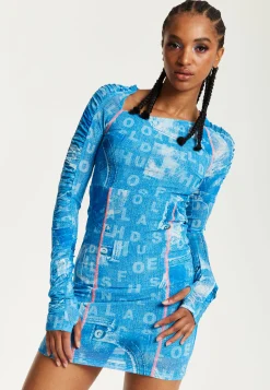 House Of Holland Denim Print Mini Dress