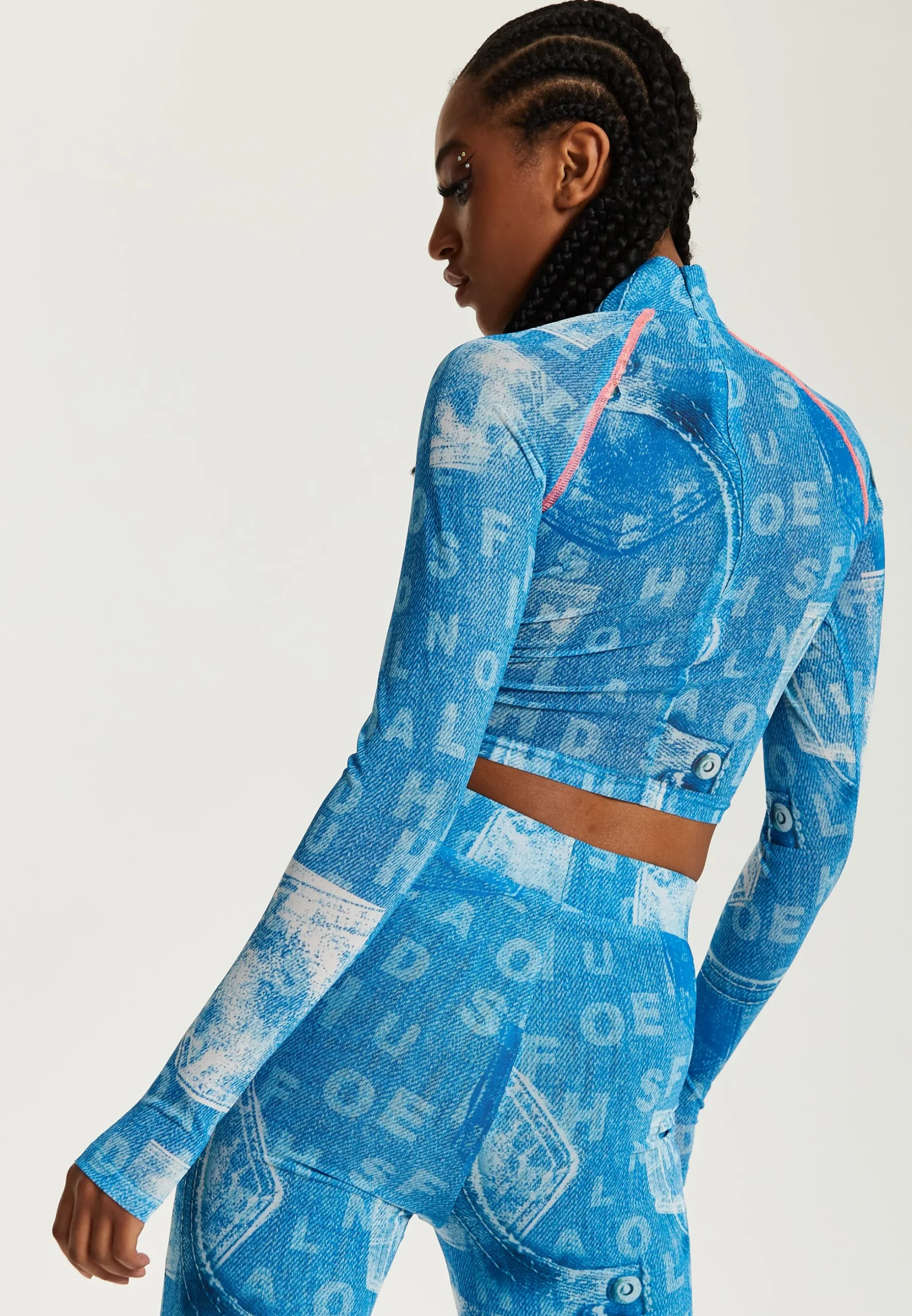 House Of Holland Denim Print High-Neck Top