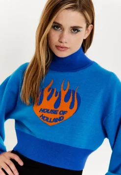 House Of Holland Flame Heart Logo Jumper In Blue