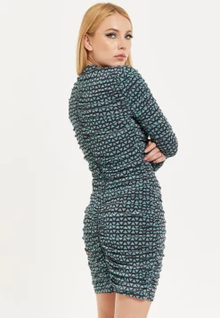 House of Holland Geometric Print Ruched Mini Dress