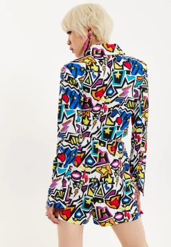 House Of Holland Graphic Pop Art Blazer Playsuit
