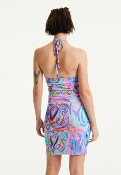 House Of Holland Heart Printed Mini Jersey Dress in Pink