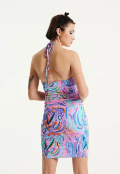 House Of Holland Heart Printed Mini Jersey Dress in Pink