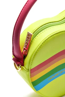 House Of Holland Heart Shape Cross Body Bag In Lime, Pink And Rainbow