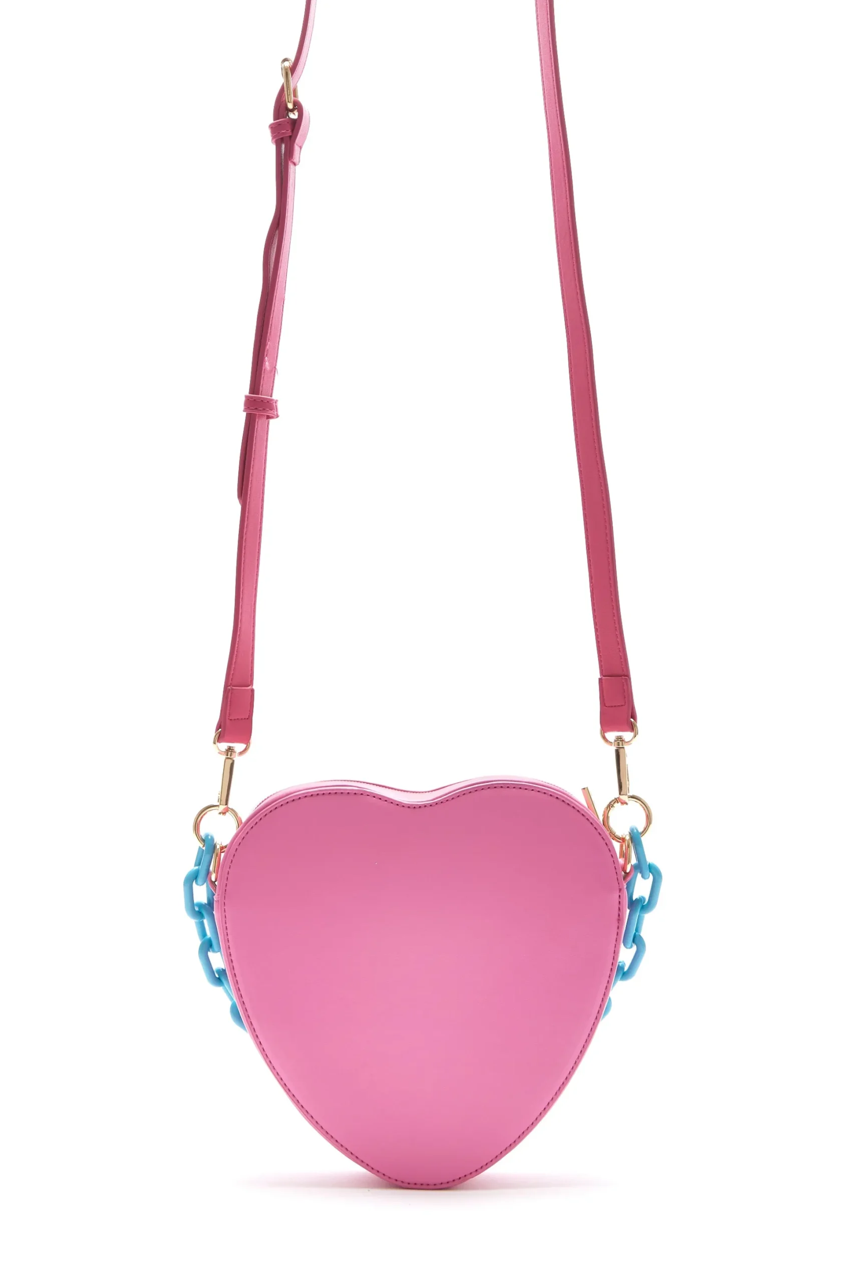 House Of Holland Heart Shape Cross Body Bag In Pink With A Chain Detai