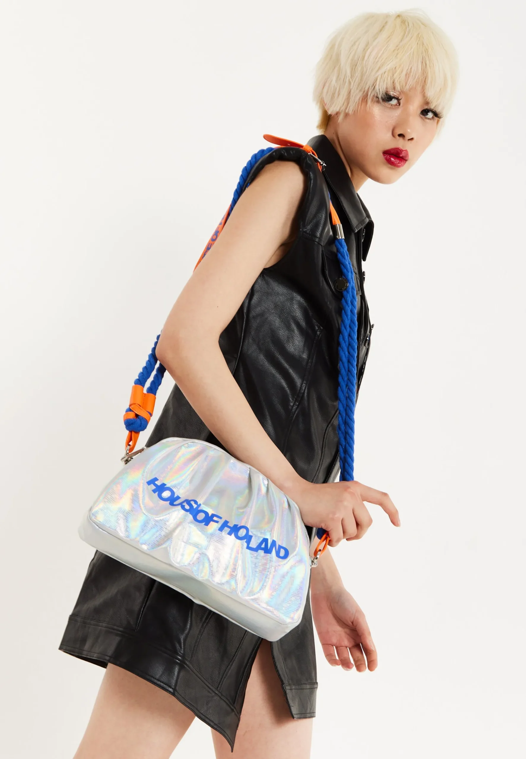 House of Holland Holographic Shoulder With Bag Blue Rope Strap