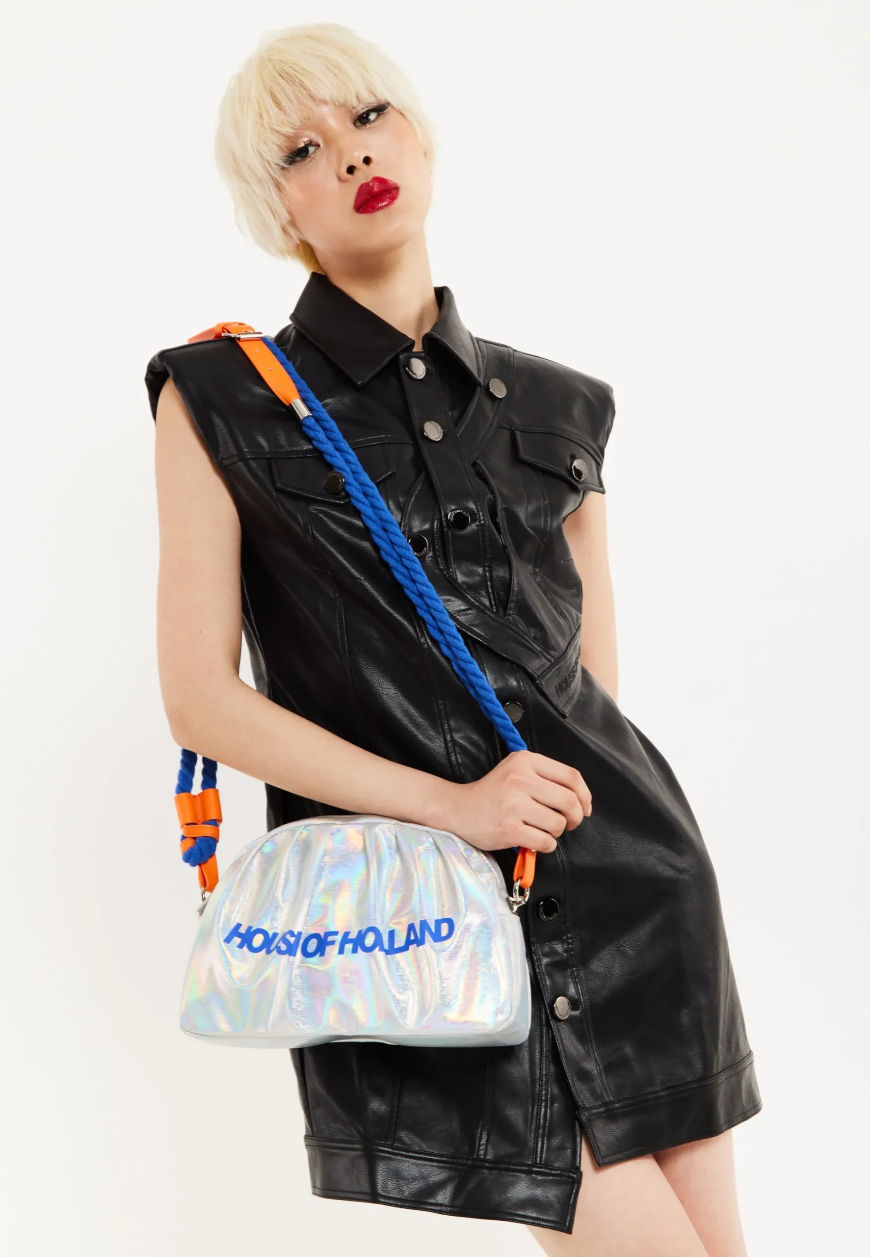 House of Holland Holographic Shoulder With Bag Blue Rope Strap