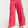 House of Holland Hot Pink Denim Wide Leg Cargo Trousers