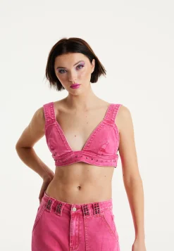 House of Holland Hot Pink Denim Studded Bralette