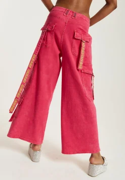House of Holland Hot Pink Denim Wide Leg Cargo Trousers