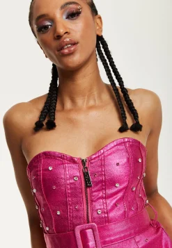 House of Holland Hot Pink Denim Dress With Stud Details